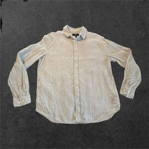 Banana Republic Linen Button Down Mens Large Light Gray Standard Fit Long Sleeve